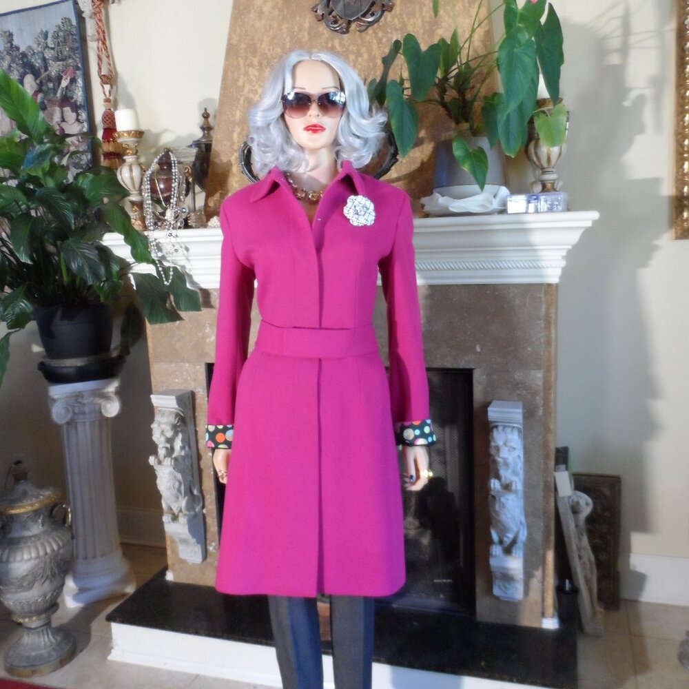 Dolce & Gabbana Fuchsia Wool Pea Coat with Decorative Cuffs - Picture 2 of 16